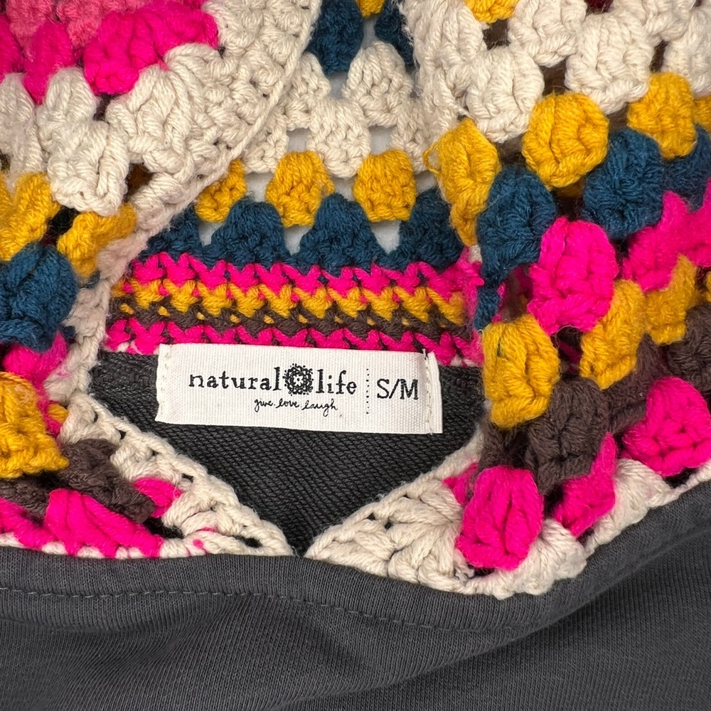 Natural Life Cottagecore Bohemian Grandma Square Crochet Hoodie Indie - Picture 5 of 9